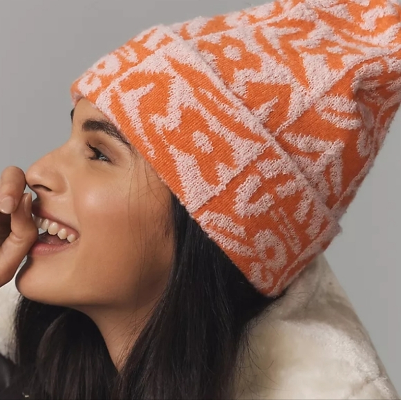 Anthropologie Accessories - Anthropologie Graphic Beanie - pink / orange